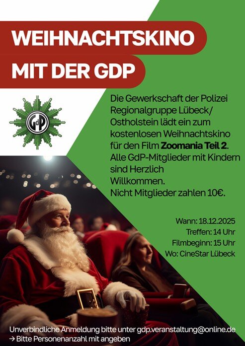 Weihnachtskino 2025 der Regionalgruppe Lübeck-Ostholstein | © GdP SH